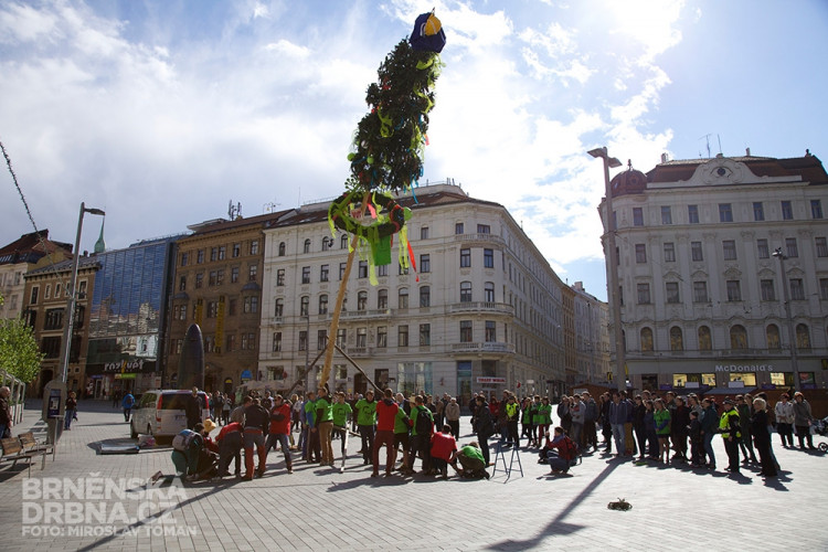 Brněnští studenti vztyčili na náměstí Svobody májku, foto: Brněnská Drbna, Miroslav Toman