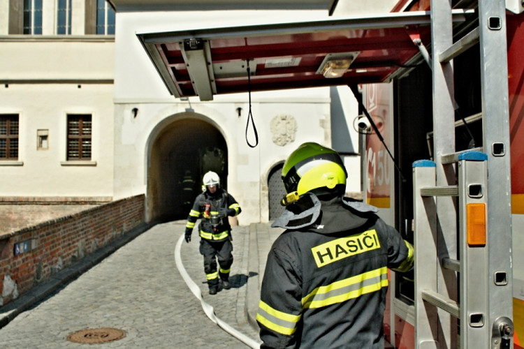 Hasiči nacvičovali likvidaci plamenů na Špilberku, foto: hasiči JMK