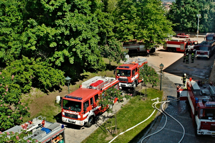 Hasiči nacvičovali likvidaci plamenů na Špilberku, foto: hasiči JMK