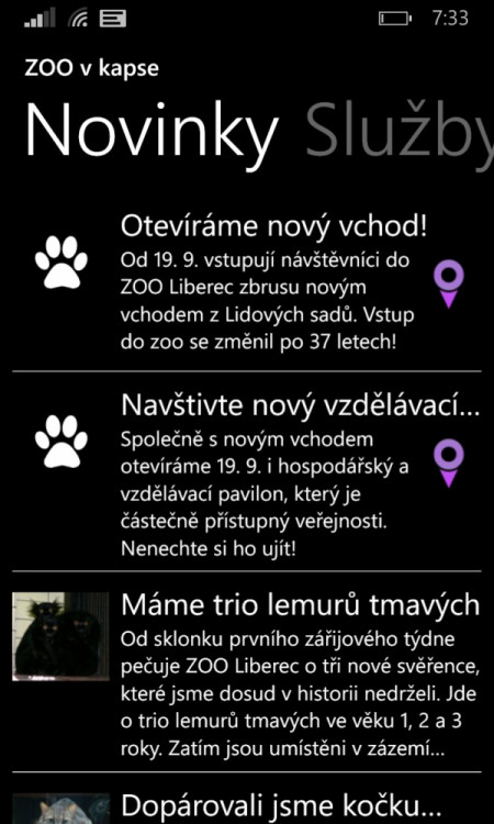 Mobilní aplikace pro ZOO