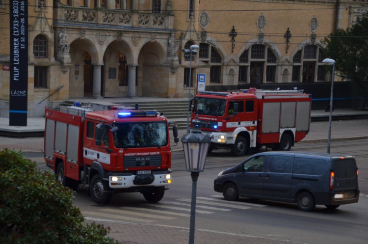 Hasičské cvičení v libereckém muzeu