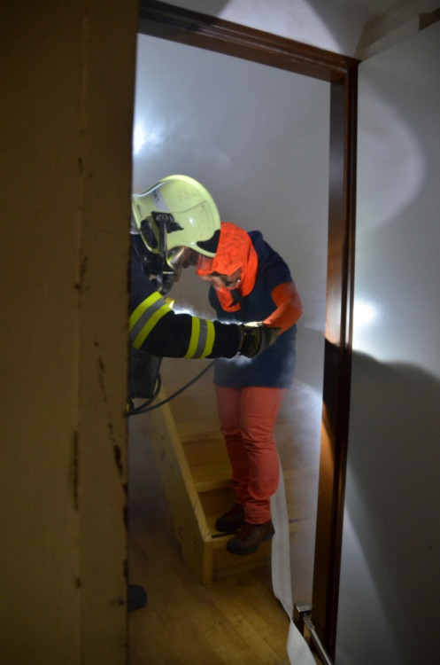 Hasičské cvičení v libereckém muzeu