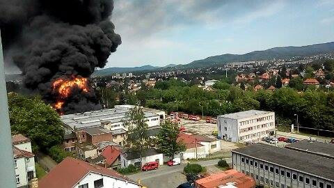 Požár areálu Severochema v Liberci