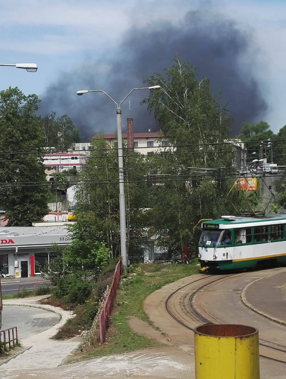 Požár areálu Severochema v Liberci