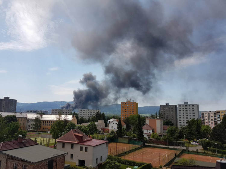 Požár areálu Severochema v Liberci