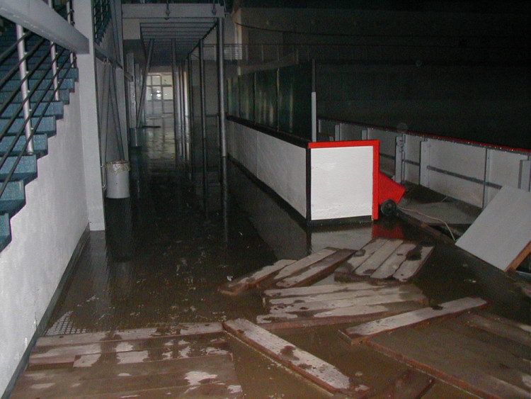 Povodeň 2002: Ledová plocha Budvar arény byla pod vodou