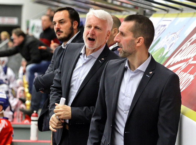 Trenérské trio Motoru. Zprava Luboš Rob, Marian Jelínek a Aleš Kotalík