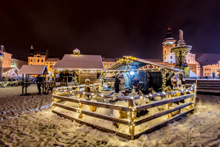 Noční České Budějovice pod sněhem 2017