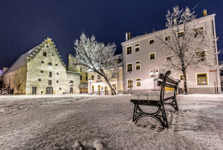 Noční České Budějovice pod sněhem 2017
