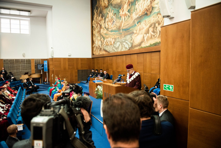 Předání velké zlaté medaile Masarykovy univerzity slovenskému prezidentovi Andreji Kiskovi, autor: Tomáš Hrivňák