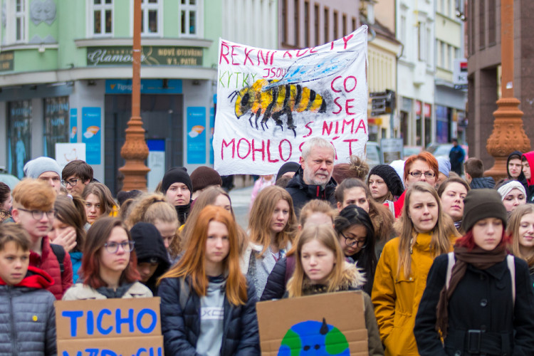Studenti stávkovali za klima před libereckou radnicí