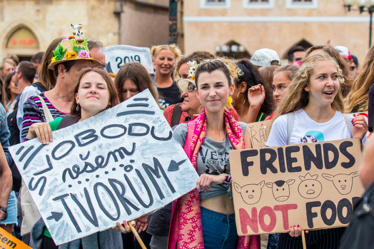 Pochodu za práva zvířat se zúčastnily stovky lidí