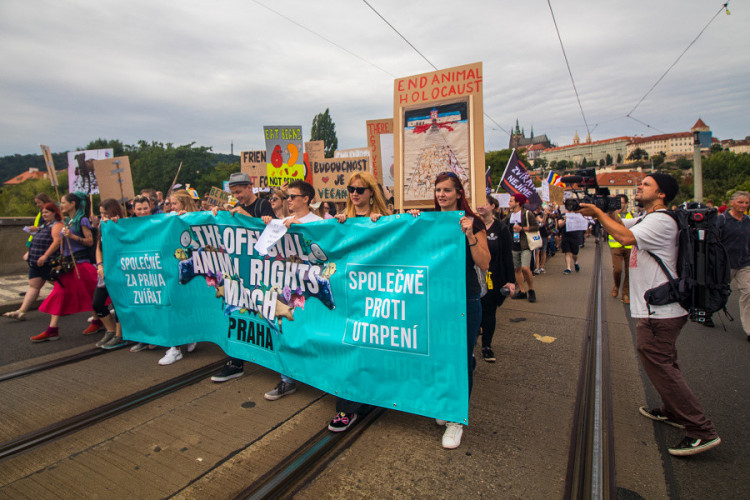 Pochodu za práva zvířat se zúčastnily stovky lidí