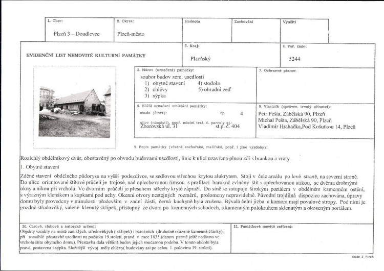 Venkovská usedlost čp. 4 ve Zborovské 31 v Doudlevcích 