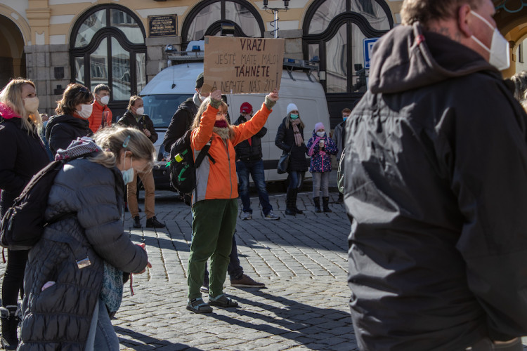 V Písku proti vládě protestovalo pět desítek lidí. Přijel i poslanec Volný