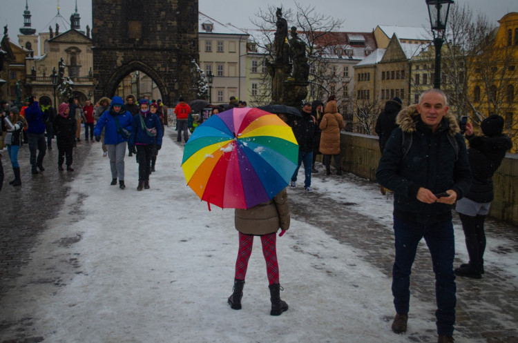 První sníh letošní zimy v Praze