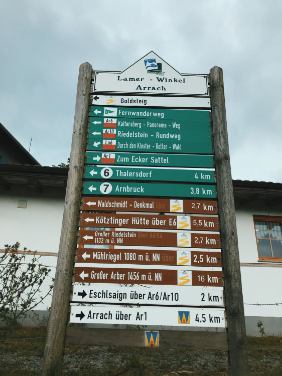 ukazatel na výchozím parkovišti v sedle Eck