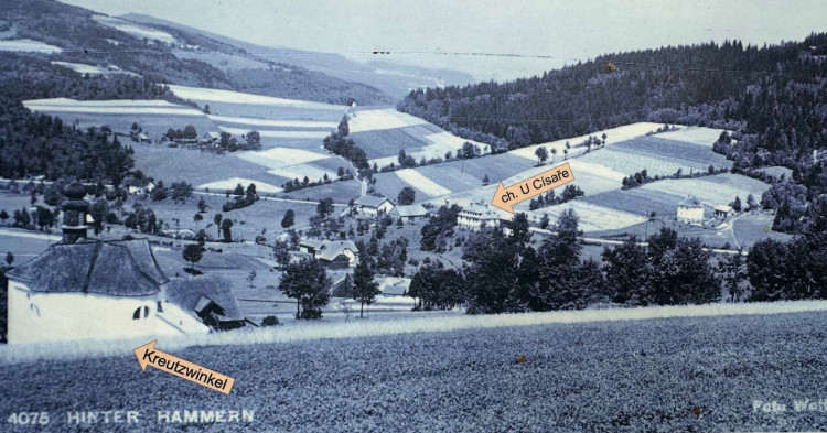 Dobový pohled od kaple na Hamry