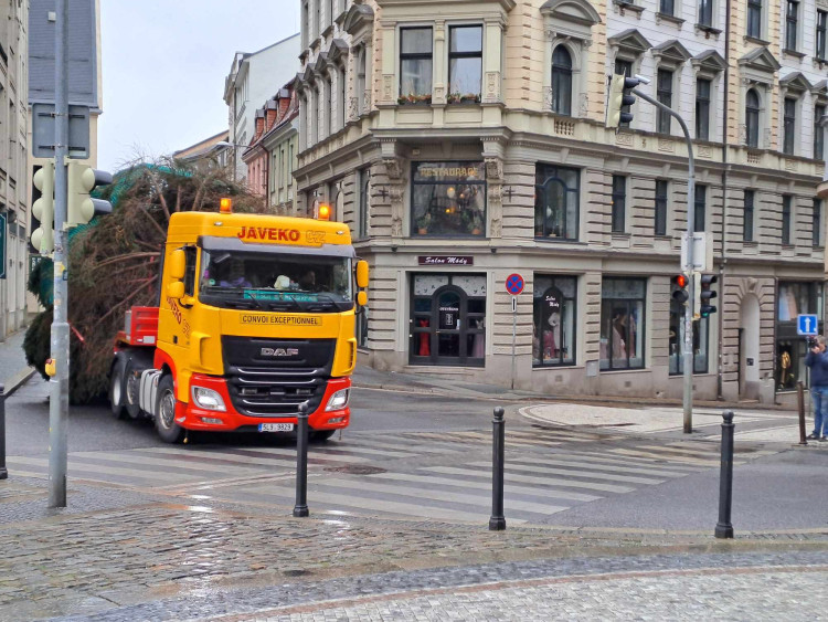 Vánoční strom dorazil před Libereckou radnici