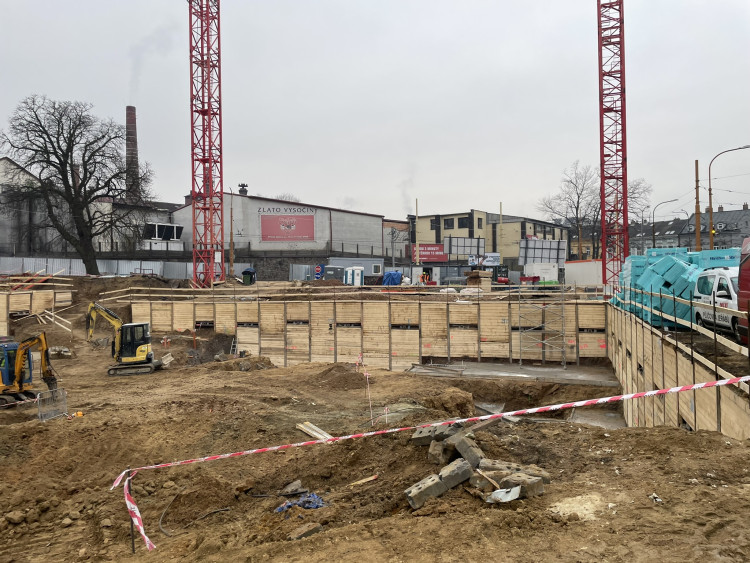 Stavba Horácké arény v Jihlavě (začátek února 2024)