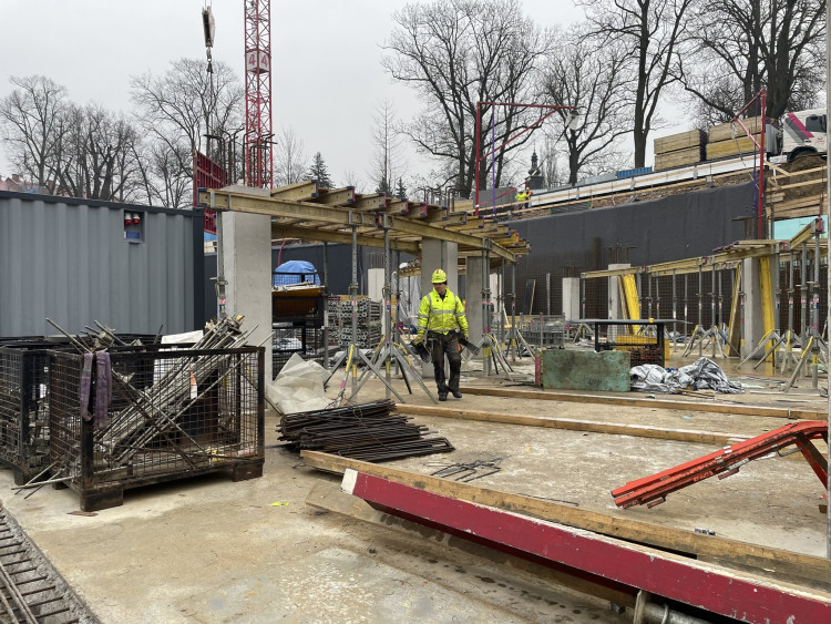 Stavba Horácké arény v Jihlavě (začátek února 2024)