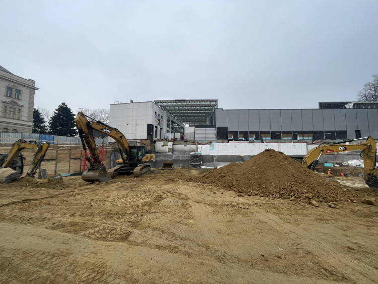 Stavba Horácké arény v Jihlavě (začátek února 2024)