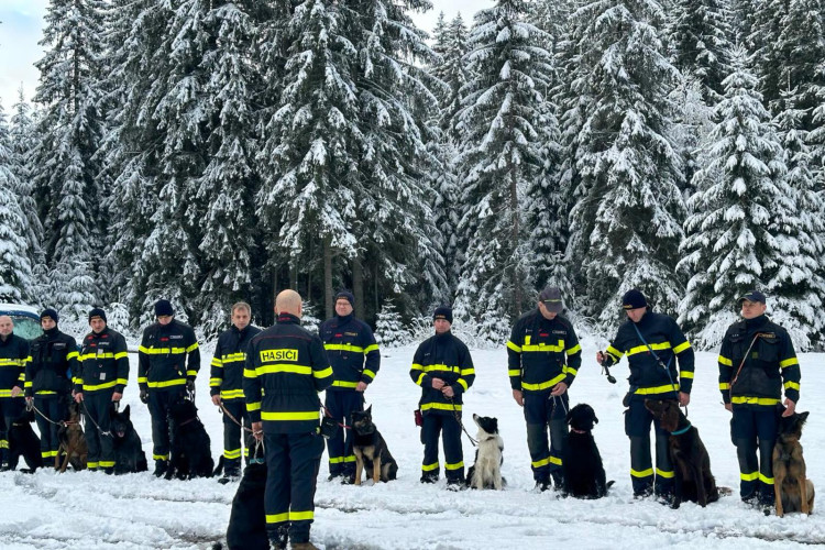 Cvičení kynologů hasičského záchranného sboru v Tatrách