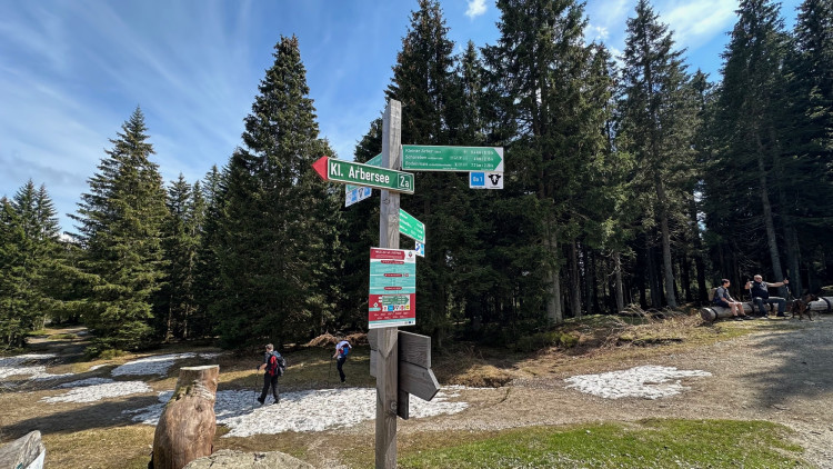 Ukazatel u Chamer Hütte vás nasměruje na Velký Javor