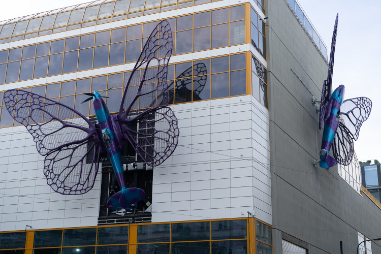 FOTOGALERIE: Obchodní dům Máj už zdobí oba Černého motýli. Povolení dostali na rok