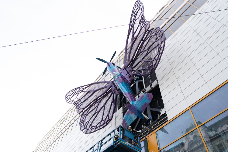 FOTOGALERIE: Obchodní dům Máj už zdobí oba Černého motýli. Povolení dostali na rok