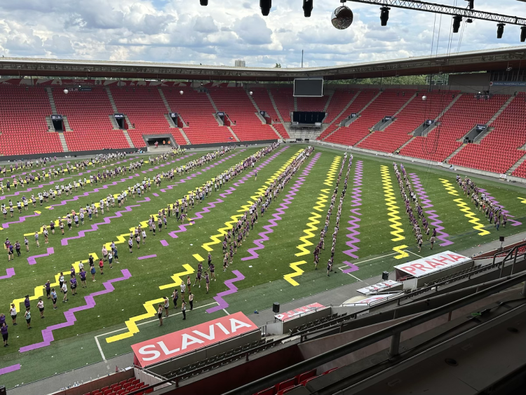 FOTOGALERIE: Podívejte se, jak Sokolové nacvičují v Edenu hromadné skladby