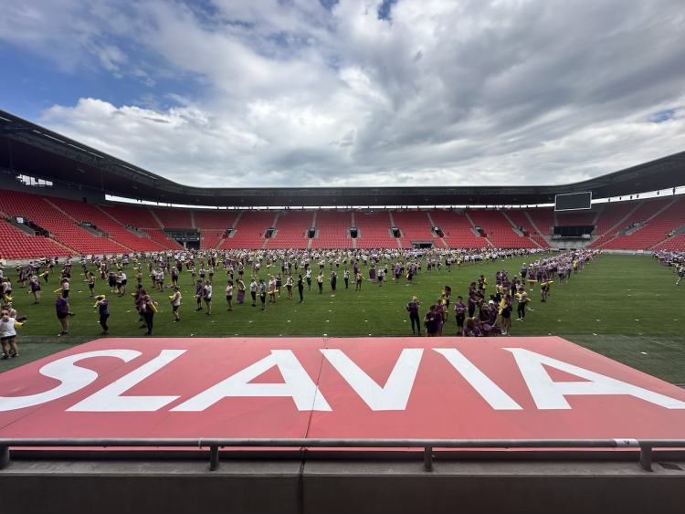 FOTOGALERIE: Podívejte se, jak Sokolové nacvičují v Edenu hromadné skladby