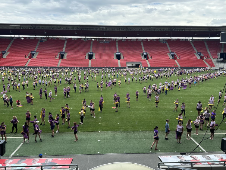 FOTOGALERIE: Podívejte se, jak Sokolové nacvičují v Edenu hromadné skladby