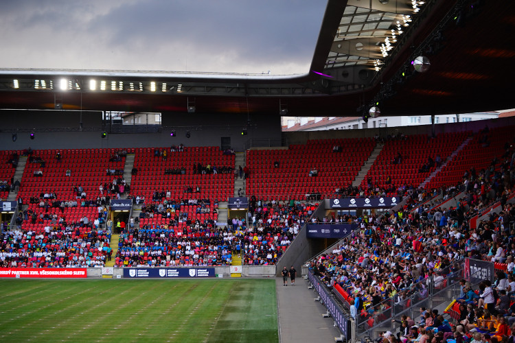 FOTOGALERIE: Prapor od prezidenta, déšť a plný Eden. Podívejte se, jak vypadala první hromadná skladba všesokolského sletu