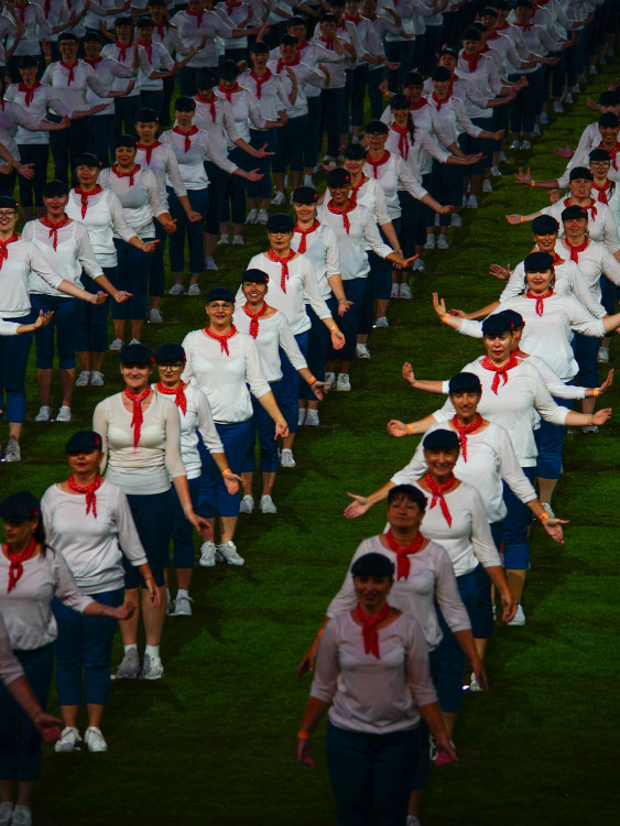 FOTOGALERIE: Prapor od prezidenta, déšť a plný Eden. Podívejte se, jak vypadala první hromadná skladba všesokolského sletu