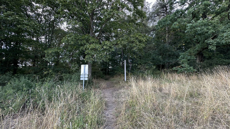 Na pěšině za touto tabulí odvbočte vlevo na další pěšinu