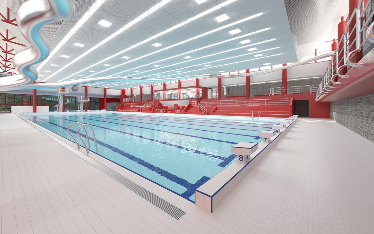 Vizualizace budoucí podoby interiéru bazénu.