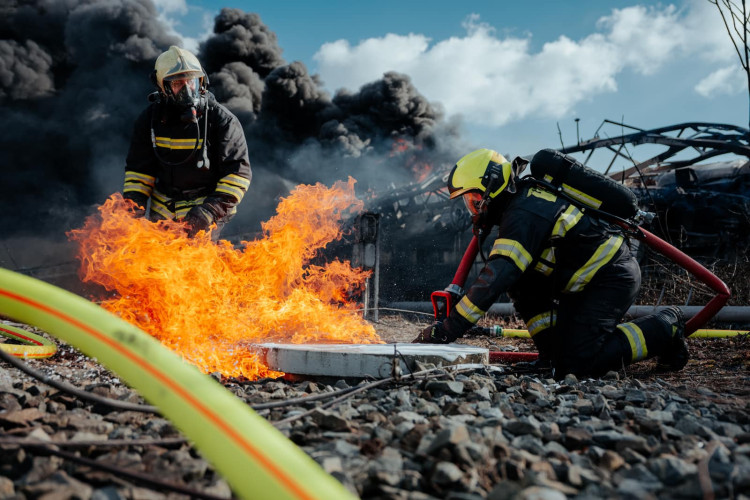 FOTOGALERIE: Požár vagónu s benzolem likvidují hasiči ve zvláštním stupni poplachu