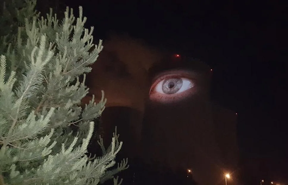 Obří oči na temelínské chladicí věži. To je Velký noční hlídač výtvarníka a frantmana skupiny Tata Bojs Milana Caise.