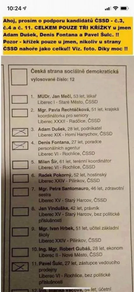 Volte jen mě a dva kolegy, chodilo lidem do zpráv. Z mého profilu nic neodešlo, hájí se kandidát ČSSD.