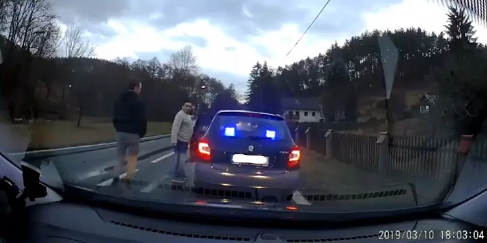 Snímek z videa, které natočil zastavený řidič palubní kamerou.