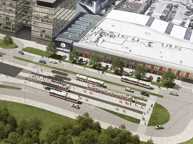 Vizualizace tramvajové smyčky na kampus.