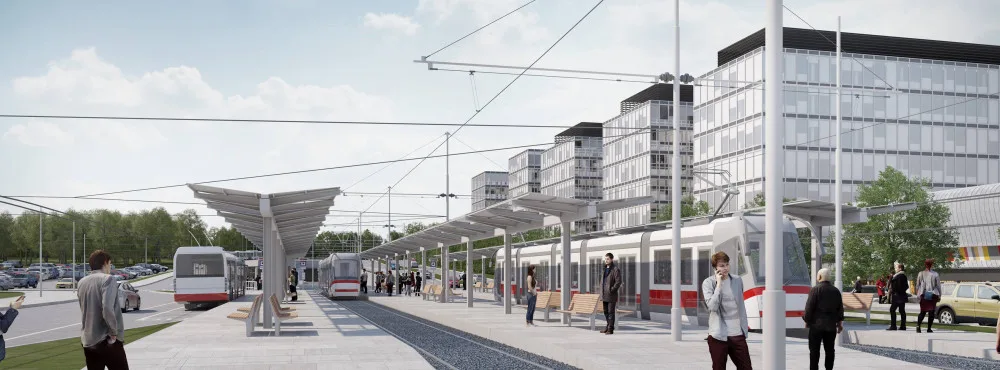 Vizualizace tramvajové smyčky na kampus.