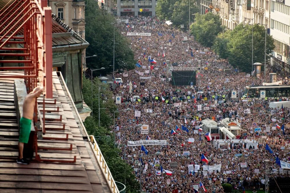 Demonstrace na Václavské náměstí.