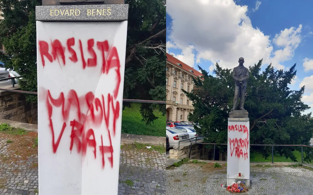K soše Beneše v Praze někdo napsal, že byl rasista a masový vrah