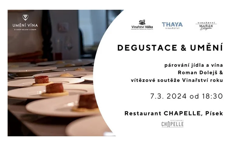 Pětichodové degustační menu Romana Dolejše a vína vítězů Vinařství roku ochutnáte 7. 3. 2024 v restaurantu Chapelle v Písku