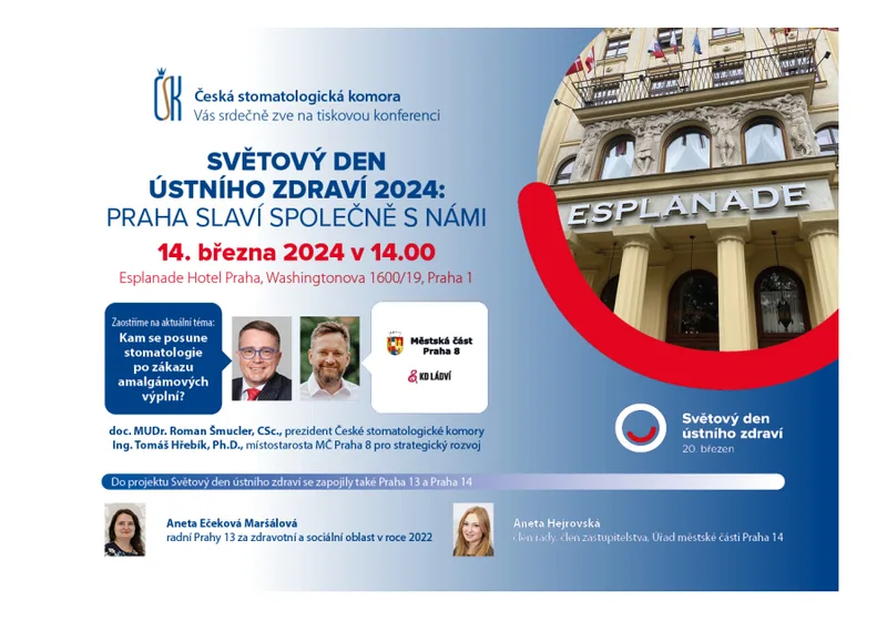 Tisková konference 14. března 2024 ke Světovému dni ústního zdraví a tématu Kam se posune stomatologie po zákazu amalgámových výplní?