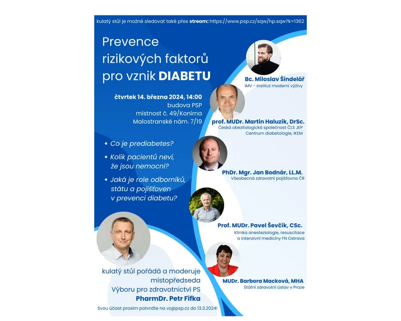 Jak posílit preventivní opatření a snížit výskyt diabetu? Kulatý stůl v Poslanecké sněmovně o prediabetu a jeho významu v prevenci rozvoje cukrovky
