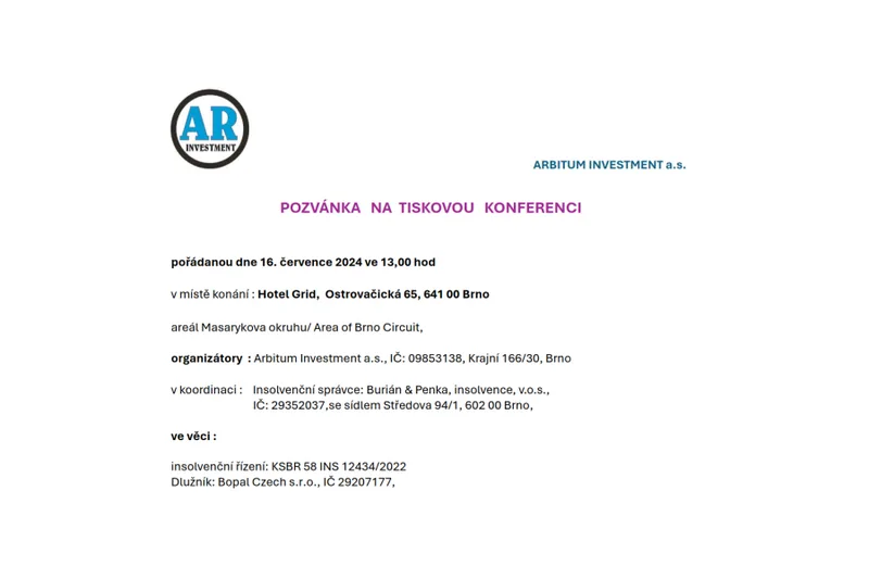 Tisková konference společnosti Arbitum Investment