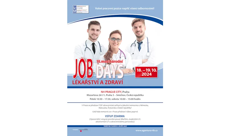 Patnáctý Mezinárodní Job Days lékařství a zdraví v Praze ve dnech 18.-19.10.2024